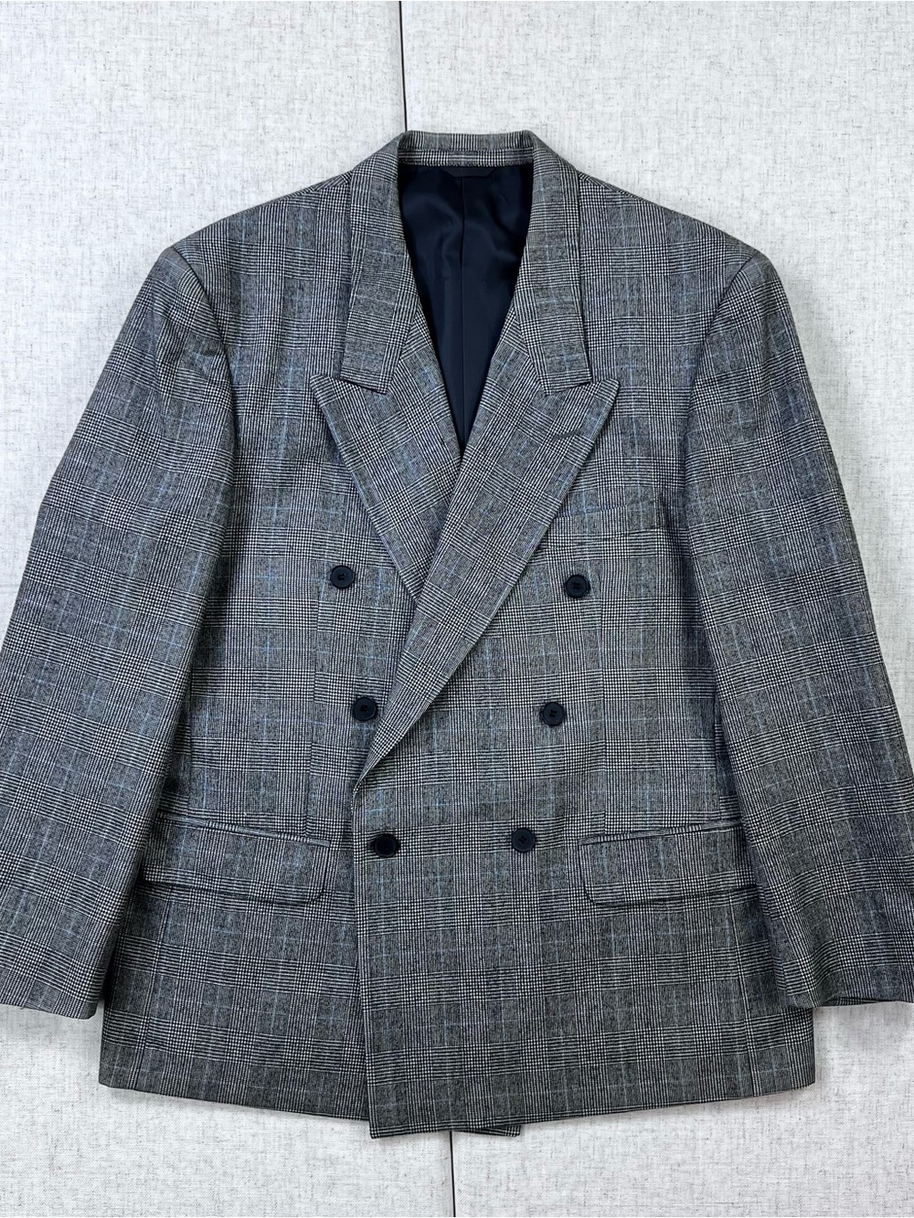 Vintage Yves Saint Laurent Grey Prince of Wales Check Double Breasted Blazer 42